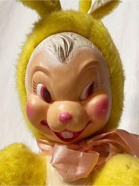 Vintage Yellow Bunny Plush with Painted Vinyl Face